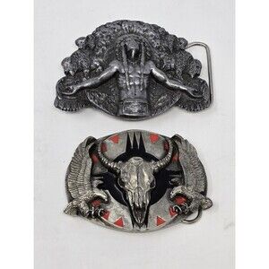 VINTAGE METAL BELT BUCKLE BUNDLE NATIVE AMERICAN BUFFALO SISKIYOU BERGAMOT MEN